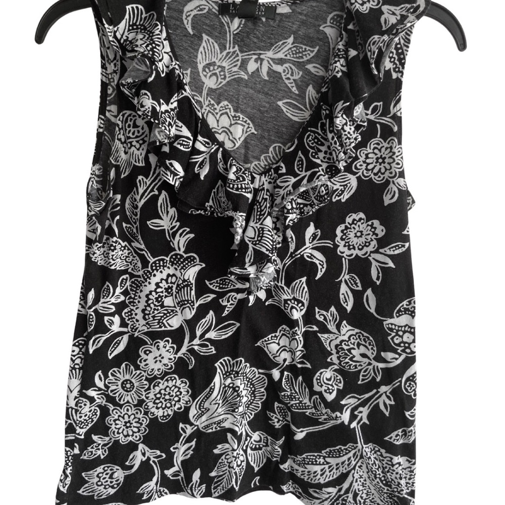 Lauren Ralph Lauren Ruffled Sleeveless Blouse Black and White